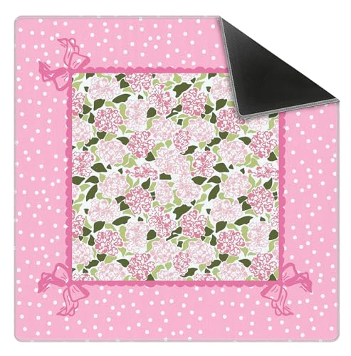 Coquette Pink Hydrangea Mahjong Mat 31.5" x 31.5",Pink and Green Floral Non-Slip Noise Reduction Mahjong Table Cover Accessories and Supplies for Dominoes Poker Card Board and Tile Games Gifts - color: Coquette Pink Hydrangea