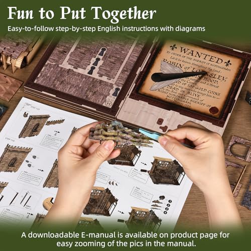 MiniCity Robin Hood Escape Book Nook Kit, Wooden Miniature House with LED | 351-piece wood/paper/plastic kit with LED and dust cover; glue/tools included; 8-10 hr project for shelf decor, ages 14+. - style: Robin Hood