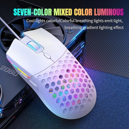 Zopsc Gaming Mouse, Wired RGB Backlit 6400DPI, Lightweight Ergonomic Mouse, Colorful Lighting for PC Gaming Office Work, S500 White - color: S500 White