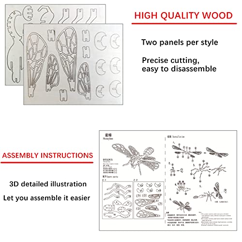 3D Wooden Insect Puzzle - 6 Piece Set Insect Animal Skeleton Assembly Model Puzzle - DIY Wooden Crafts 3D Puzzle - Wood STEM Gifts for Adults & Teens Birthday Gifts Christmas - style: Insect 6 model