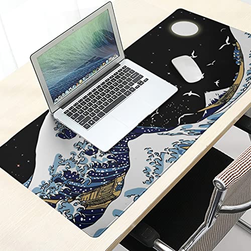 Kanagawa Surfing and Black Mouse Pad, Large Gaming Mouse Pad,Japanese Wave Desk Mat,Laptop Mousepad Non-Slip Rubber Desk Pad Keyboard Waterproof for Computer Desk Mat 11.8x31.5 in - color: Kanagawa Surfing, size: 11.8" x 31.5"