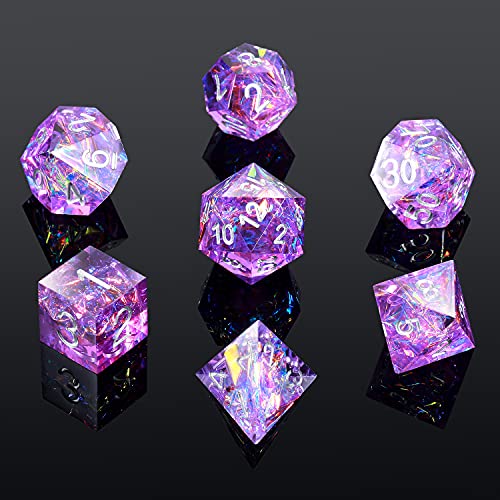 DNDND Sharp Edge Dice Set,Handmade 7 Piece DND Dice with Gift Case for DND Dungeons and Dragon Game (Purple with Silver Number) - color: Purple With Silver Num