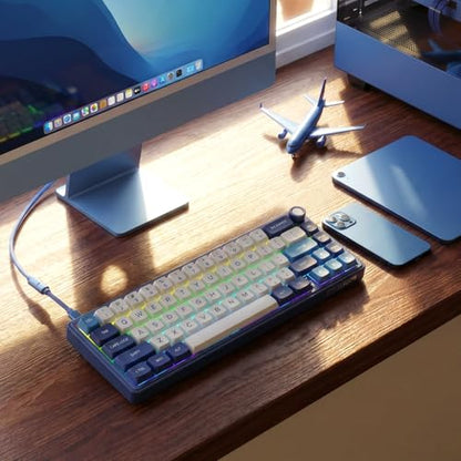 RK ROYAL KLUDGE R65 Wired Gaming Keyboard with Volume Knob, 60% Percent RGB Backlit Mechanical Keyboard Gasket Mount with PBT Keycaps, MDA Profile, QMK/VIA, 66 Keys Hot Swappable Cream Switch, Blue - color: Blue