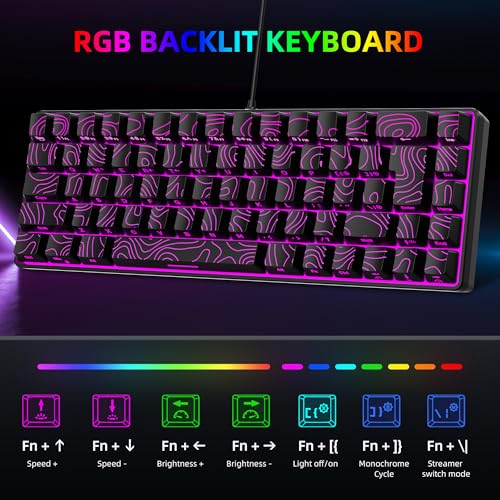 Snpurdiri 65% Wired Small Gaming Keyboard RGB 68-Key (Black) | Mini Gaming Keyboard Backlit Ultra-Compact , for PC/Mac Gamer, Typist, Travel, Easy to Carry on Business Trip - color: black