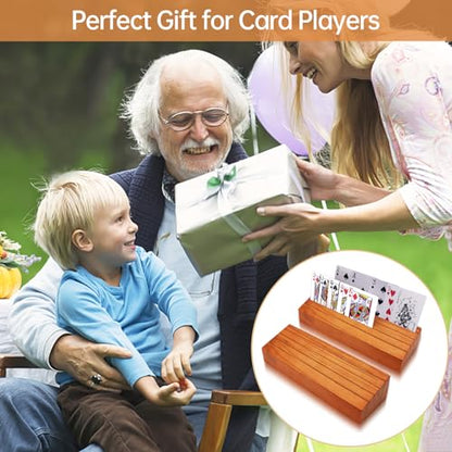 hismocal Playing Card Holders Deck Stand, Play Cards Holder for Kids or Elder People, Hands-Free Wood Holder Racks,Tray for Organizing Cards (2 Pack) - size: 2 Pack