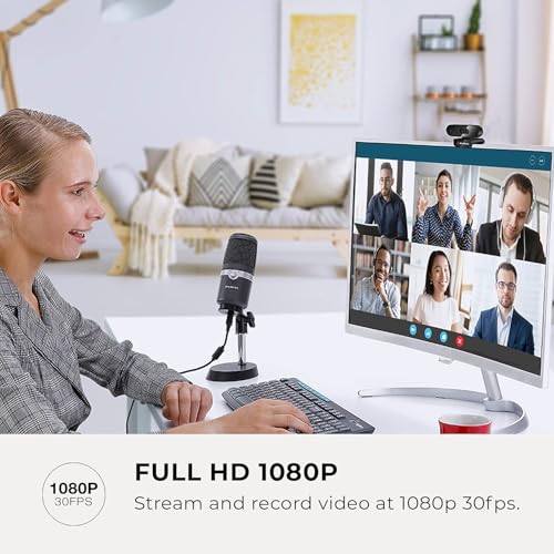 AVerMedia PW310P Webcam, Webcam Cover, 1080p/30fps Videochat and Recording, Plug and Play, Microphones, Stream, Autofocus, Works with Skype, Zoom, Team - Black - style: 1080p30fps auto focus