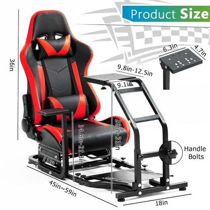 Steering Wheel Stand Racing Cockpit with Red Seat Unobstructed Design for Both Legs Fit for Logitech G29 G920 G923 G25, for Thrustmaster T300RS T80 T150 Adjustable No Steering Wheel, Handbrake, Pedals