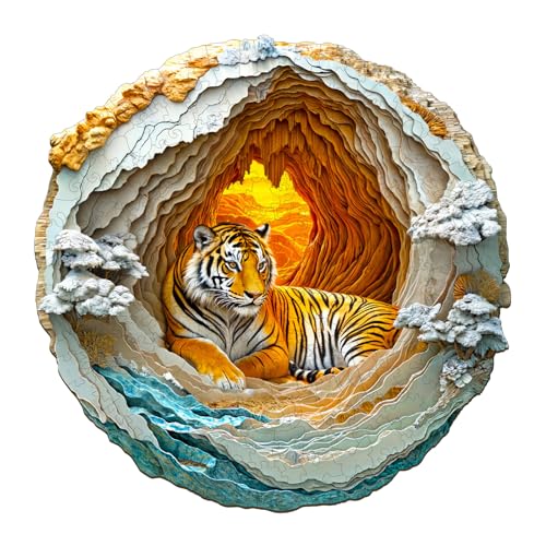 Wooden Puzzles for Adults, 3D Vision Effect-3D Tiger Wood Puzzles Adult, Unique Animal Shaped Wooden Jigsaw Puzzle, Creative Gifts for Friends/Family/Puzzle Lovers, Home Decor(S-8.5 * 8.5in 100pcs) - color: 3d Tiger, size: Small