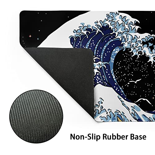 Kanagawa Surfing and Black Mouse Pad, Large Gaming Mouse Pad,Japanese Wave Desk Mat,Laptop Mousepad Non-Slip Rubber Desk Pad Keyboard Waterproof for Computer Desk Mat 11.8x31.5 in - color: Kanagawa Surfing, size: 11.8" x 31.5"