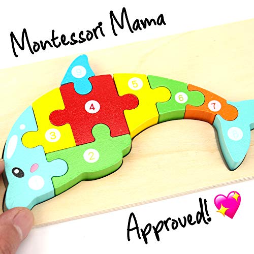 Montessori Mama Wooden Puzzles for Kids Ages 3-5, Montessori Toys for 3 Year Old, Animal Toys Ages 3+, 4-Pack Learning Puzzle