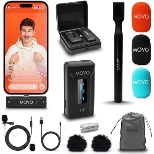 Movo WMX-2-L Wireless Lavalier Microphone for iPhone/Lightning Devices with WMX-HM Handheld Adapter - Lapel Mic with Handle Mount for Content Creators, Interviews, Reporting - style: Lightning Single