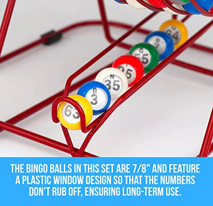 Regal Bingo Red Professional Bingo Game Set with 11" Wheel Cage, 75 Bingo Balls, Master Board, 18 Bingo Cards & 25 Jumbo Reusable Cards, and Colorful Chips - Bingo Games for Adults Large Group - color: Professional Red