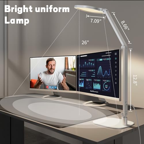 LED Desk Lamp for Home Office, Soft Edge-lit Design, Modern Style | Professional Eye-Caring Diffused Light, Dimmable Computer Light with 30 Modes, Memory & Timer, Flexible Swing Arm Table Lamp - color: White