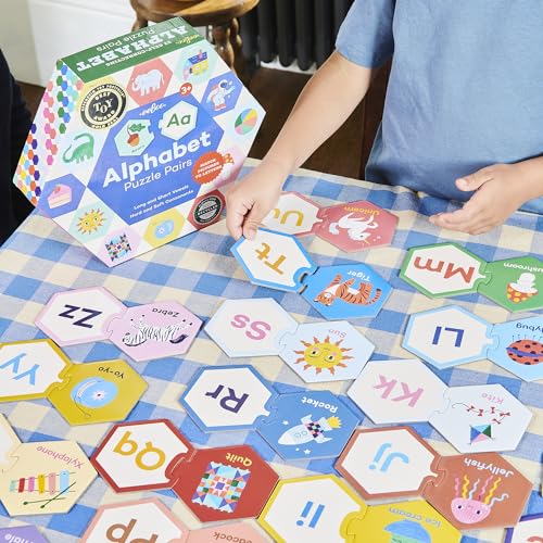 eeBoo Hexagon Puzzle Pairs - Alphabet, 33 Self-Correcting Pairs, Match Pictures to Letters, Pre-Reading Activity for Preschool Kids Ages 3 and up - style: Alphabet