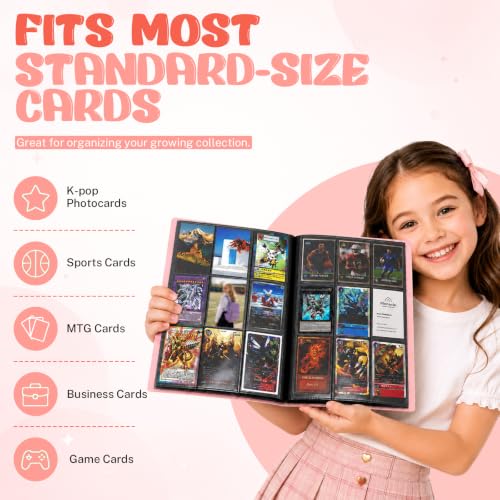 Trading Card Binder, 9 Pocket 20 Pages 360 Cards, Suitable for MTG, TCG(Pink) - color: Pink