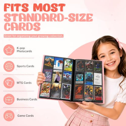 Trading Card Binder, 9 Pocket 20 Pages 360 Cards, Suitable for MTG, TCG(Pink) - color: Pink