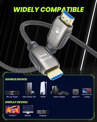 8K HDMI 2.1 Cable 10ft 48Gbps, Ultra High Speed HDMI Cable, 4K HD 120Hz 144Hz 2K 240Hz Gaming HDMI Cable 2.1 Certified, eARC HDCP 2.2&2.3 HDR 10+ Dolby Compatible with PS5/Xbox Series X/Apple TV 4K - size: 10 ft