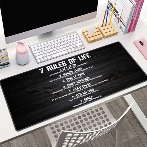 Gaming Mouse Pad, Large Non-Slip Rubber Base Mousepad, Keyboard Mouse Mat, Desk Pad with Stitched Edges, 31.5x11.8inch, 7 Rules of Life Motivational Quotes - color: 7 Rules of Life Motivational Quotes