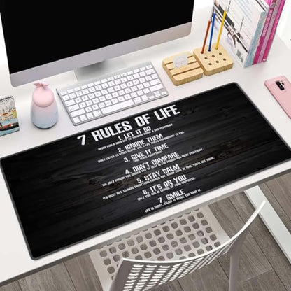 Gaming Mouse Pad, Large Non-Slip Rubber Base Mousepad, Keyboard Mouse Mat, Desk Pad with Stitched Edges, 31.5x11.8inch, 7 Rules of Life Motivational Quotes - color: 7 Rules of Life Motivational Quotes
