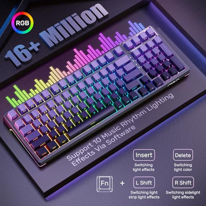AULA Wireless Mechanical Purple Keyboard, Full Size Gaming Keyboards | Tri-Mode Bluetooth/2.4G/USB-C,8000mAh,RGB Backlit,Programmable 98 PBT Keycaps, Hot Swappable Pre-lubed Reaper Switches - color: Gradient Purple