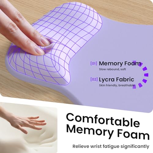 AKIT Ergonomic Mouse Pad and Keyboard Wrist Rest, 3-in-1 Memory Foam Wrist Rest for Computer Keyboard, Non-Slip Base, Pain Relief, Gel Mousepad Set for Gaming, Home and Office, Purple - color: Purple