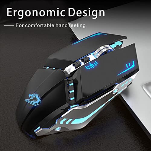 TENMOS T12 Wireless Gaming Mouse, Silent Rechargeable Computer Mice-Black | 2.4GHz Optical, 7 Color LED Lights, Quiet Click,Side Buttons,3 Adjustable DPI,Ergonomic Design, Nano Receiver,USB C Charging - color: black