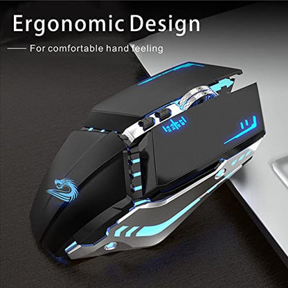 TENMOS T12 Wireless Gaming Mouse, Silent Rechargeable Computer Mice-Black | 2.4GHz Optical, 7 Color LED Lights, Quiet Click,Side Buttons,3 Adjustable DPI,Ergonomic Design, Nano Receiver,USB C Charging - color: black
