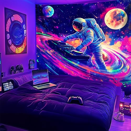 NYZE Blacklight Tapestry Music Wall Tapestry Art Party Banner Colourful Poster Design Tapestries for Hip Hop College Dorm Room Bedroom Wall Decor 59in×51in - color: Astronaut F, size: 59"L x 51"W