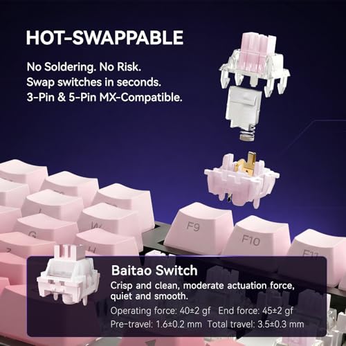 AK820 V2 75% Compact Mechanical Keyboard, 81 Keys, Tri-Mode (2.4G/Bluetooth/Wired), 10000mAh Battery, 0.9” TFT Smart Display Knob, Gasket Mount, Hot-Swappable, RGB Backlit, White Pink Ombre - color: White Pink Ombre