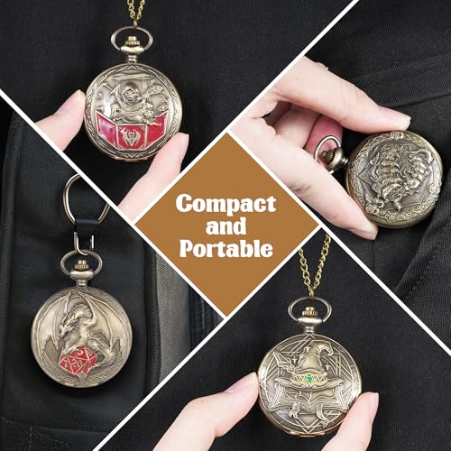 Kabinka D&D Dice Set with Pocket Watch Shell, 7-Piece Polyhedral Set, Perfect for Dungeons and Dragons, Role Playing Dice Accessory (DM, Bronze) - color: Bronze, style: DM