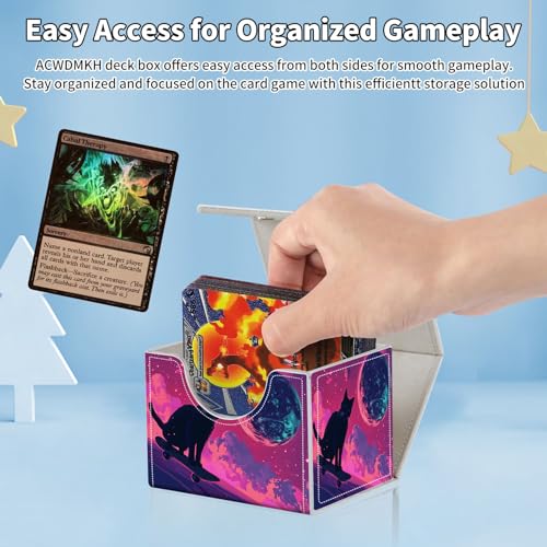for MTG Commander Deck Box,Card Deck Box for Trading Yugioh MTG,Fits 100 Double Sleeved Cards,PU Leather Strong Magnet Case for Magic Commander TCG CCG,Cat Pink Sky - color: Cat Pink Sky
