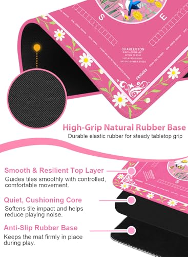 Crease-Free Mahjong Learning Mat 33.1" x 33.1", American Mah Jongg Mat with Rules, Quiet Non-Slip Large Mahjong Table Cover, Floral Gaming Mats for Mahjong, Poker, Dominoes & Board Games (Rose Pink) - color: Rose Pink
