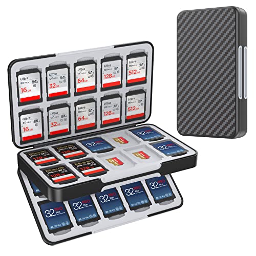 HEIYING SD Card Holder for Memory SD and TF Cards, Portable Case Compatible with 40 SDXC SDHC and 40 TF Card Slots - color: Carbon Fibre Black