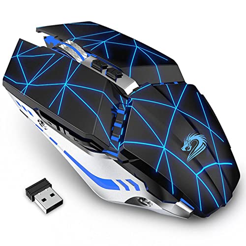 TENMOS T12 Wireless Gaming Mouse Rechargeable, 2.4G Silent Optical Wireless Computer Mice with Changeable LED Light for Laptop PC, 7 Buttons, 3 Adjustable DPI (Starry Black) | 2.4GHz Optical, 7 Color LED Lights, Quiet Click,Side Buttons,3 Adjustable DPI,E