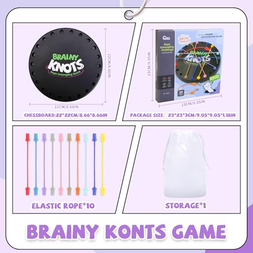 Brainy Knots Rope Untangling Game, 3 Level Logic Puzzle for Kids & Adults | 3 Level Rope Puzzle for Logic, STEM Learning, Screen Free Family Play, Travel, Classrooms & Gifts; Storage Bag Included