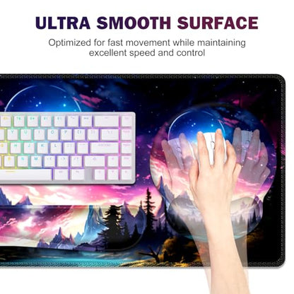 Gaming Mouse Pad, Large Desk Mat, Cute Desk Pad Protector, 4in1 XXL Mousepad + Keyboard Wrist Rest+Mouse Wrist Rest+Coaster Set with Ergonomic Desk Pad for Home Office Table Computer, Purple Hill - color: Purple Hill