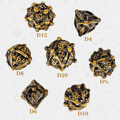 DND Metal Dice Set, UBEUCK 7PCS Gear Metal DND Dice Set for Dungeons & Dragons Board Games Boxes (Gold dice) - color: Gold Dice