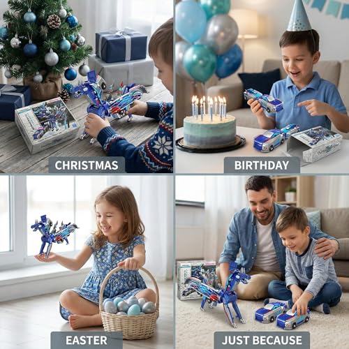 Collision Transforming Dinosaur Car Toy, 2-in-1 Magnetic Cars Convert to Dinosaur Robot, Crash-Activated Deformation, Mother's Day Birthday Gift for Boys Girls Age 3-12 (Blue) + 2 Dino Stickers - color: Blue