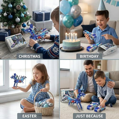 Collision Transforming Dinosaur Car Toy, 2-in-1 Magnetic Cars Convert to Dinosaur Robot, Crash-Activated Deformation, Mother's Day Birthday Gift for Boys Girls Age 3-12 (Blue) + 2 Dino Stickers - color: Blue