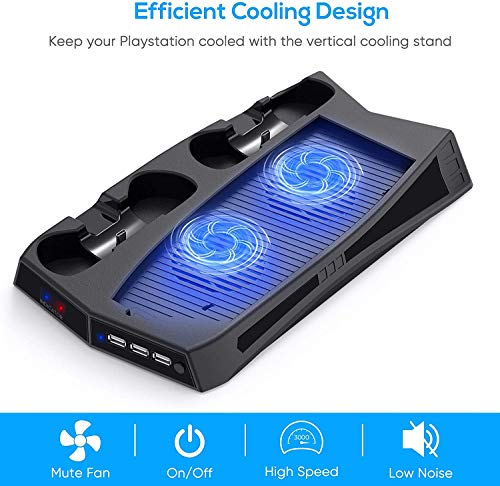 Vertical Stand Charging Station with Cooling Fan for Play Station 5 | Dual Controller Charging Station Horizontal Organizer with 3 USB Hub for Dual Sense 5& PS 5 Digital Edition
