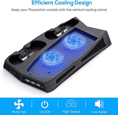 Vertical Stand Charging Station with Cooling Fan for Play Station 5 | Dual Controller Charging Station Horizontal Organizer with 3 USB Hub for Dual Sense 5& PS 5 Digital Edition