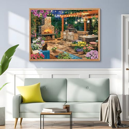 Cozy Flowers Garden Patio & Fireplace 500 Piece Puzzle, Relaxing Game | Fun and challenging for family time, relaxing gift for adults and seniors, 20.5 x 15 in - style: Night Patio