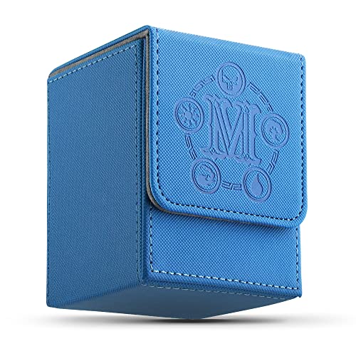 Strong Magnetic Card Deck Box for MTG Cards Fits 100 Plus Sleeved Cards PU Leather with Microfiber Lining(Blue) - color: Blue