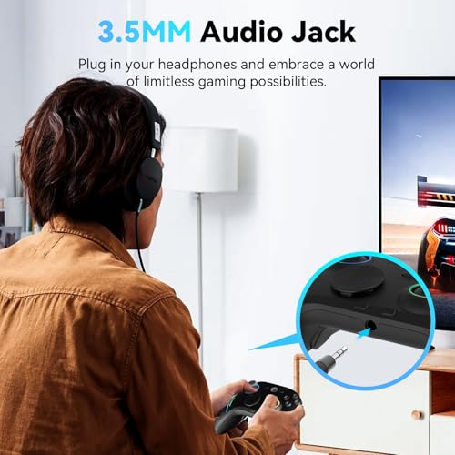 ROTOMOON HD151-S Wireless Game Controller with 7 Colors LED Lighting Compatible with Xbox One S/X, Xbox Series S/X, with 2.4G Wireless Adapter, 3.5mm Audio Jack Gaming Gamepad, Turbo/Programmable - color: Dark black