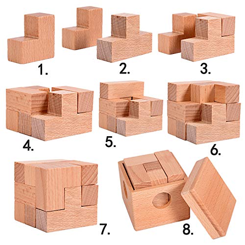 3D Wooden Cube Puzzles Wooden Brain Teaser Puzzle Gift Desk Puzzles Geometric Intellectual Jigsaw Logic Puzzle Educational Games Toy for Kids and Adults by AHYUAN
