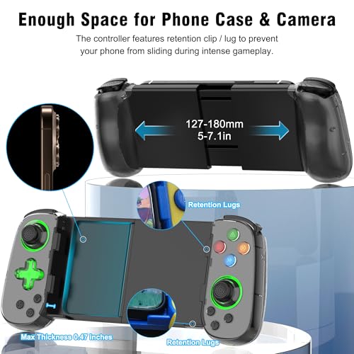 Joso Phone Controller for iPhone & Android, Wireless Mobile Game Controller with Hall Effect Joystick, Turbo | Compatible with iPhone 17-12, Galaxy S24-S21 Series for COD Mobile, Genshin Impact, Cloud Gaming - color: Black | D7