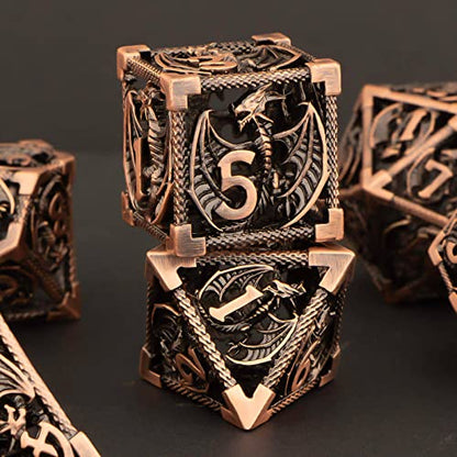 KERWELLSI Hollow DND Dice Set D&D with Gifts Box, 7pcs Polyhedral Metal D and D Dice for Role Playing Game, Dungeon Dragon Dice D20 D12 D10 D8 D6 D4 (Copper) - color: Copper