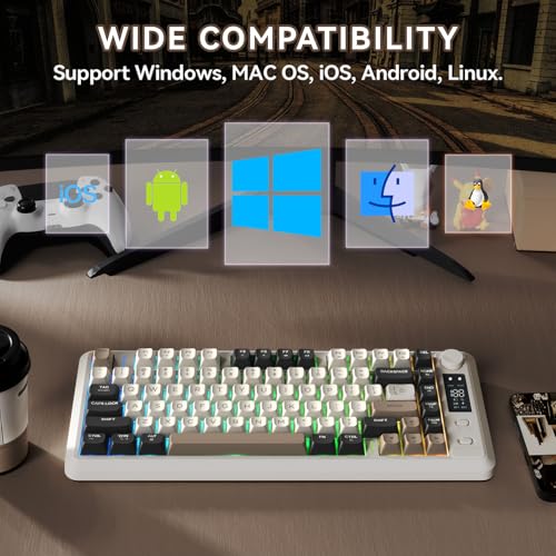 ZIYOU LANG M75 Wireless Gaming Keyboard, RGB Backlit Rechargeable 2000mAh Battery, Small Membrane But Mechanical Feel Keyboard with Smart Display & Knob, PBT Gradient keycaps for PC, MAC - Cheese - color: Cheese