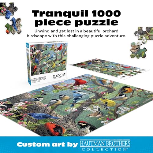 Buffalo Games Hautman Brothers - Birds in an Orchard - 1000 Piece Jigsaw Puzzle for Adults - 26.75 x 19.75 in, Poster Included - Precision Cut Pieces - Jigsaw Puzzles for Adults - Bird Scene