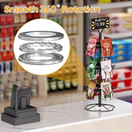 ORLESS Greeting Card Rack Display Stand, 3 Tier Rotating Card Holder Display Retail, 12 Pocket Metal Postcard Holder Display Stand, Greeting Card Holder for Postcards, Brochures, Stickers, Showcase(Black) - color: Black